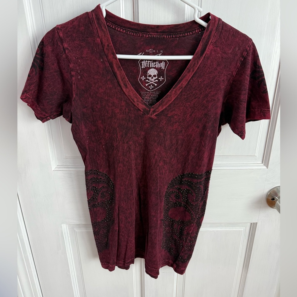 Affliction Red Black Top